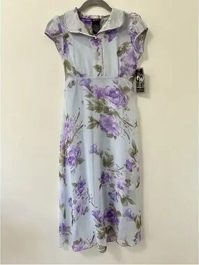 Speechless Lavender Floral Midi Dress on Light Blue